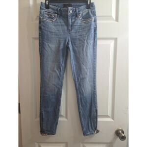White House Black Market Skinny Ankle Zip buckle Hem Jeans Snake Trim Mid rise 2